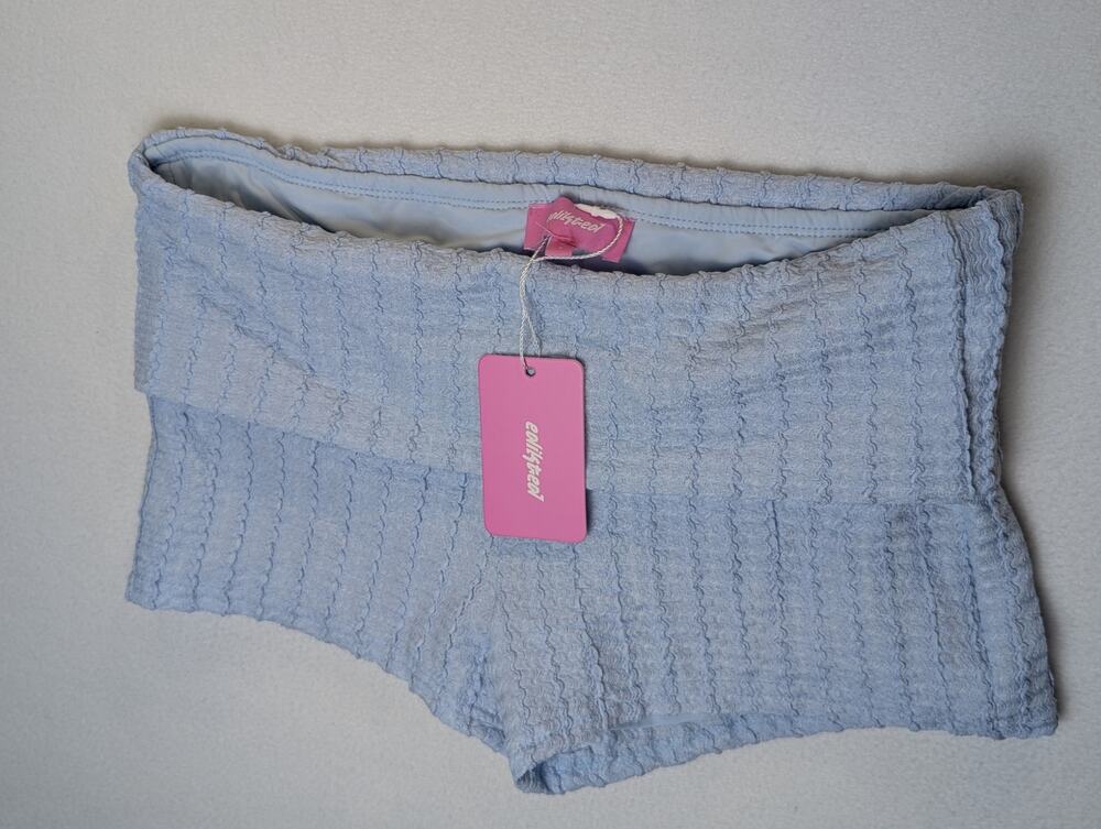 Edikted Textured Knit Fold Over Micro Shorts LT Blue Size Small